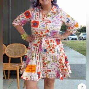 MSK Multicolor Floral Patchwork Shirt Dress in White Base